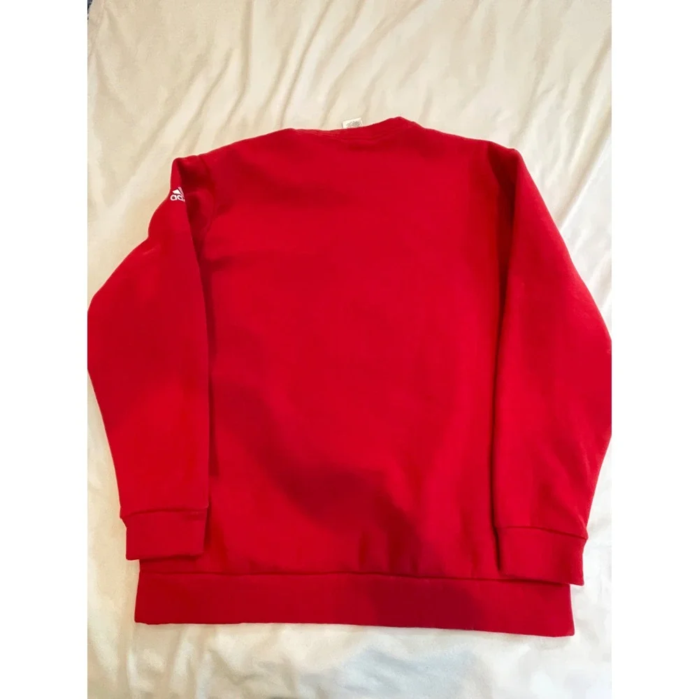Adidas Mens XL Red Crewneck Sweatshirt Graphic Logo Pullover Fleece XL